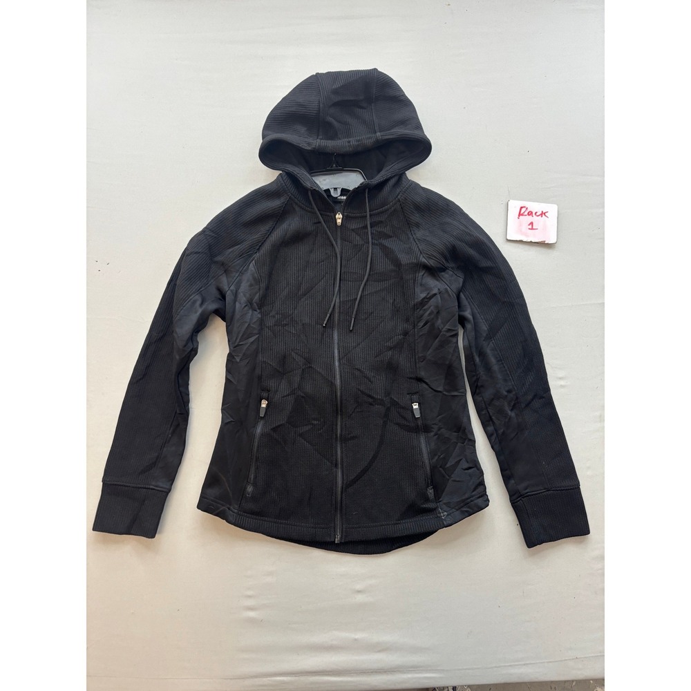 Swiss Tech Womens Black Full Zip Textured Fleece Lined Hoodie Jacket Small 4-6